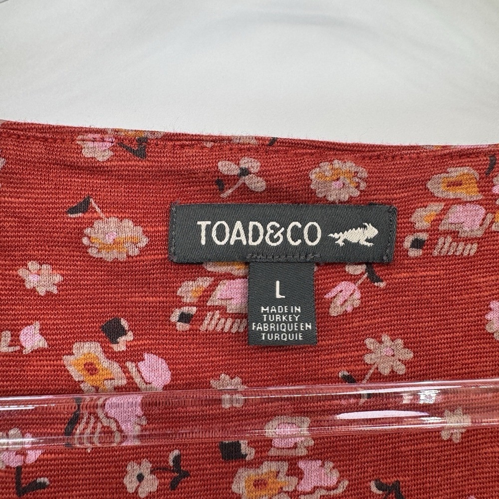 Toad&Co Dress Women Large Orange Floral Print Tencel Organic Cotton Zip Pocke - Picture 6 of 16